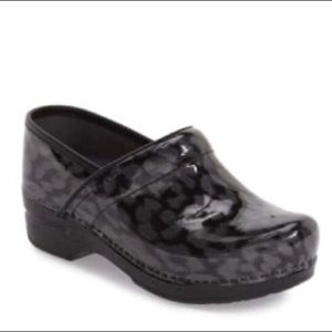 Dansko Pro XP patent leather Leopard Clogs